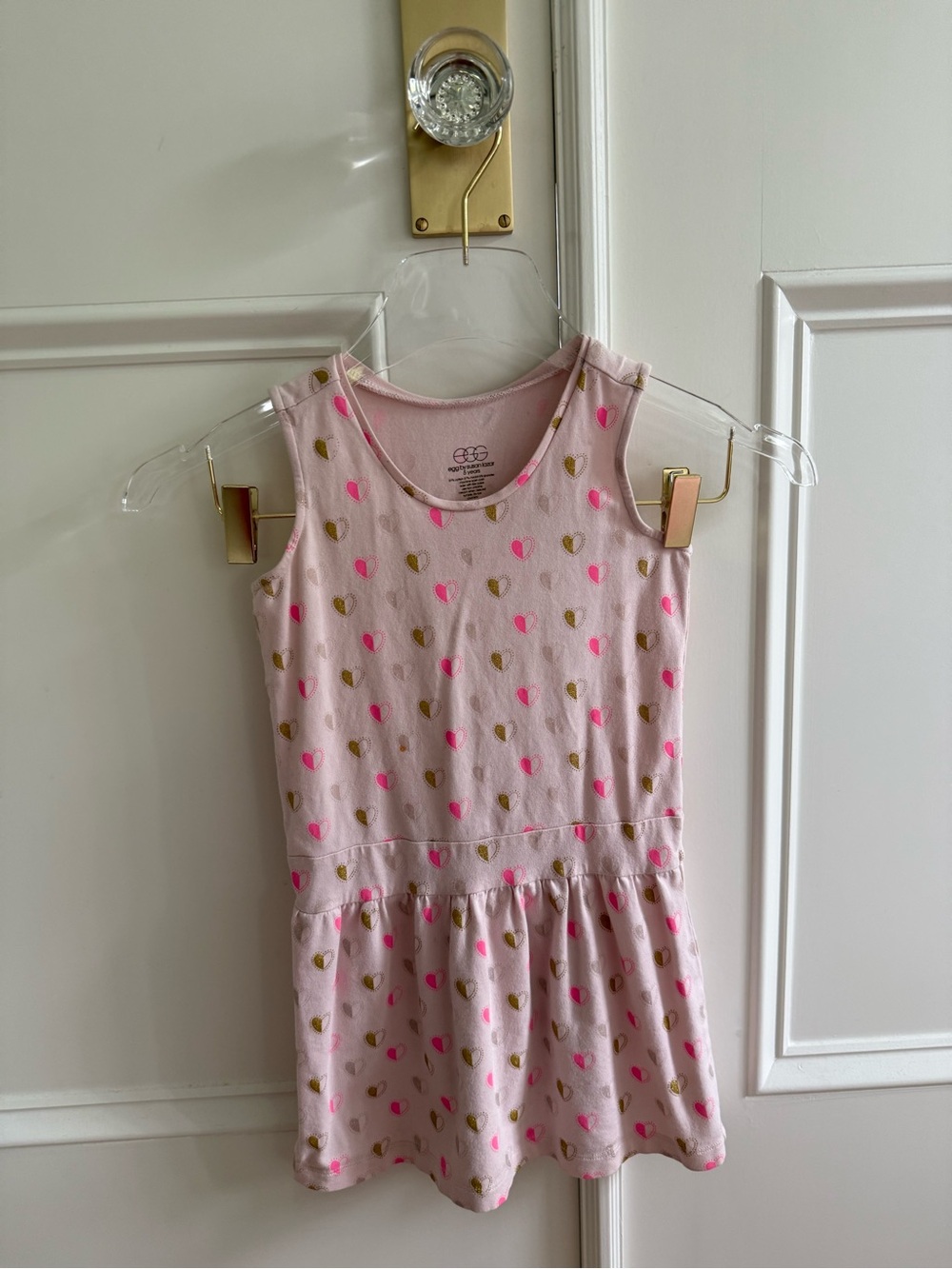 Girls' Pink Heart Print Casual Tank Dress